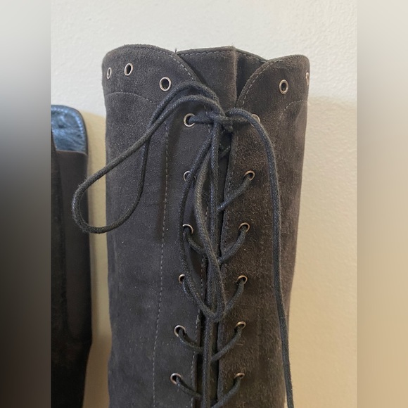 Like New! Stuart Weitzman Suede Knee High Lace Up Wedge Boots, Size 9 - Picture 10 of 16
